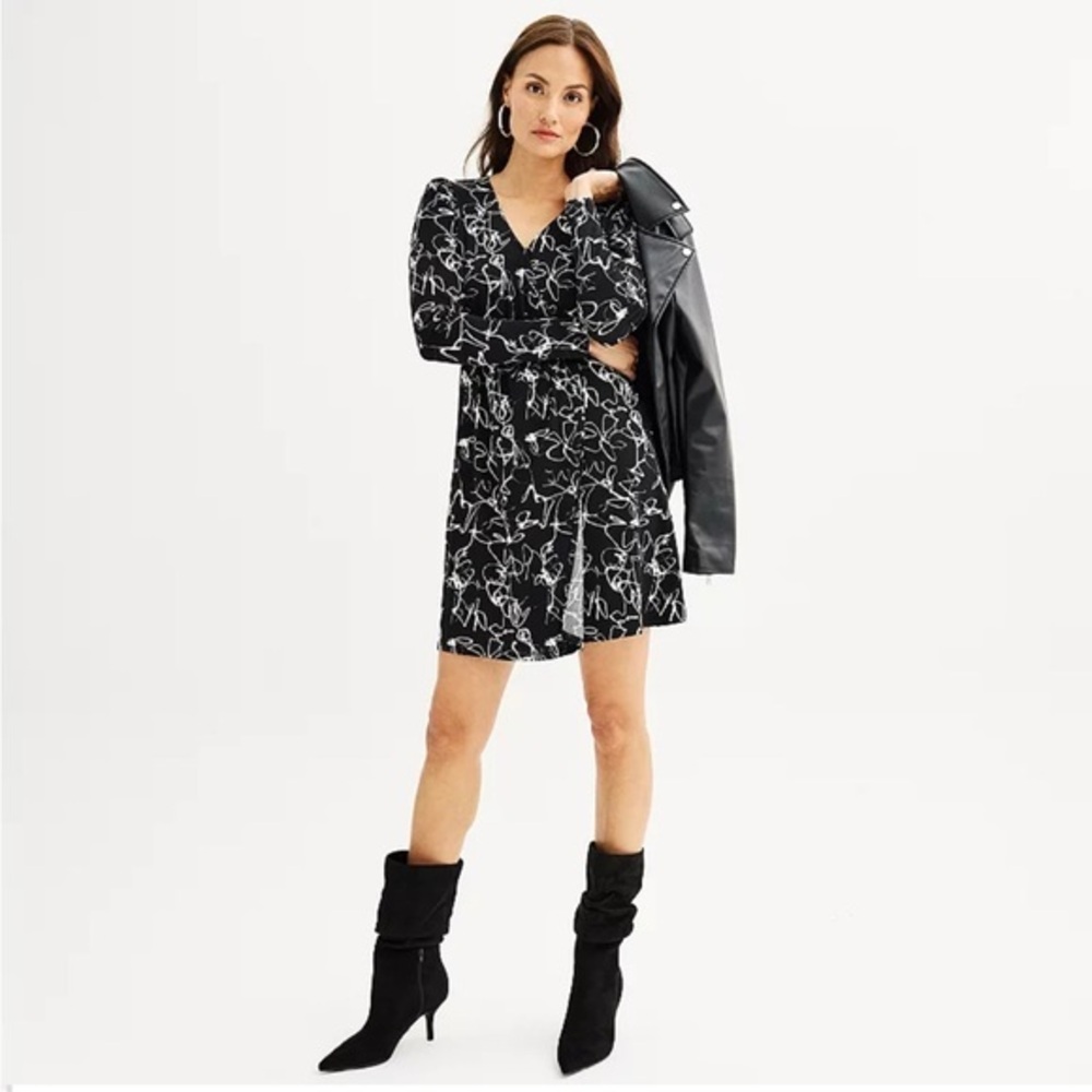 Brand New Women’s Nine West Long Sleeve Black Wrap Dress, Size Small